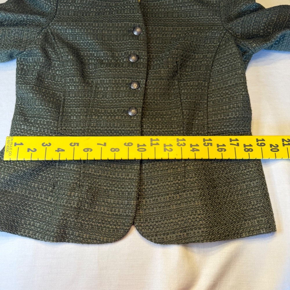 Coldwater Creek Blazer Women 10 Olive Green Tweed Peplum Crest Button Jacket - Picture 12 of 13